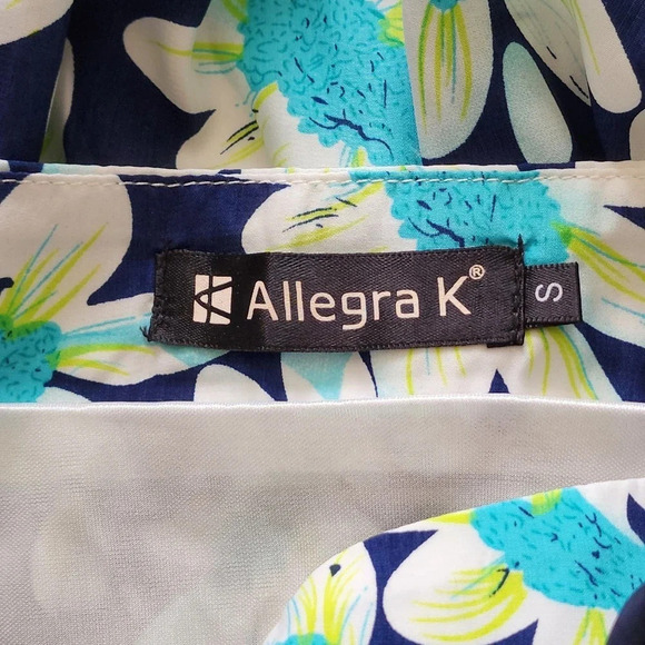Allegra K Womens Floral Daisy Pleated Bow Flared Mini Skirt Blue Size Small - Picture 8 of 10